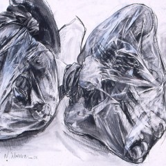 <em>The Mud Flat Drawings; Bags,</em> 60 x 36 inches, Charcoal, 2004
