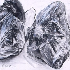 The Mud Flat Drawings; Bags, 60 x 36 inches, Charcoal, 2004