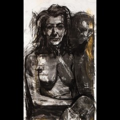 <em>Susanna and the Elders,</em> 60 x 24 inches, Mixed Drawing Media over Lithograph, 2013