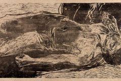 Pieta III/Another Boy in a Box, 38 x 76 inches, woodcut, 2015