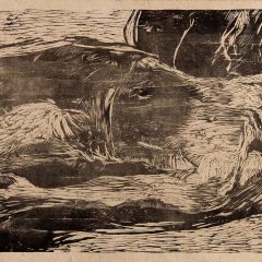 Pieta III/Another Boy in a Box, 38 x 76 inches, woodcut, 2015