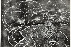 Under Barbed Wire, 30 x 40 inches, Woodcut, 2016