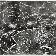 Under Barbed Wire, 30 x 40 inches, Woodcut, 2016