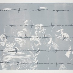 <em>Refugee Camp,</em> 18 x 24 inches, Woodcut, 2015