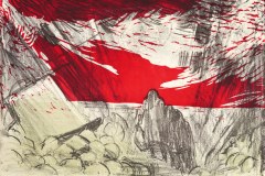 From the accordion book I had a Home Once, Syria, 14 x 22 inches, Lithograph/woodcut, 2022