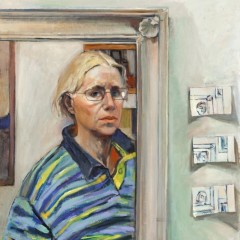 <em>Self Portrait at Alanna’s,</em> 36 x 36 inches, Oil, 2012
