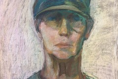 Self Portrait with Green Hat, Pastel, 24” x 18”, 2025