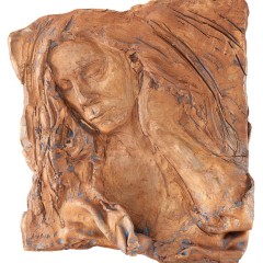 <em> Woman with Hand on Head,</em> 18 x 16 x 3 inches, Terracotta, 2018